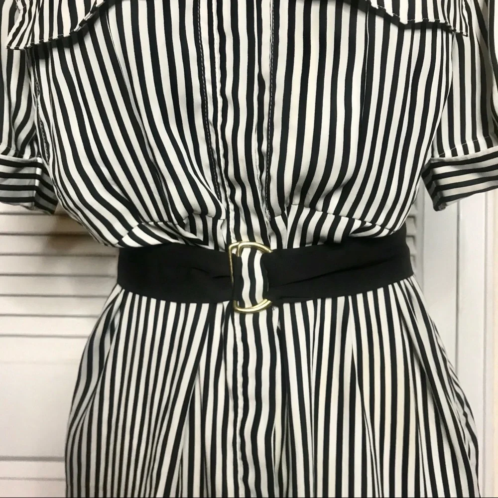 NWOT H&M black and white stripe shirt dress - Picture 3 of 5